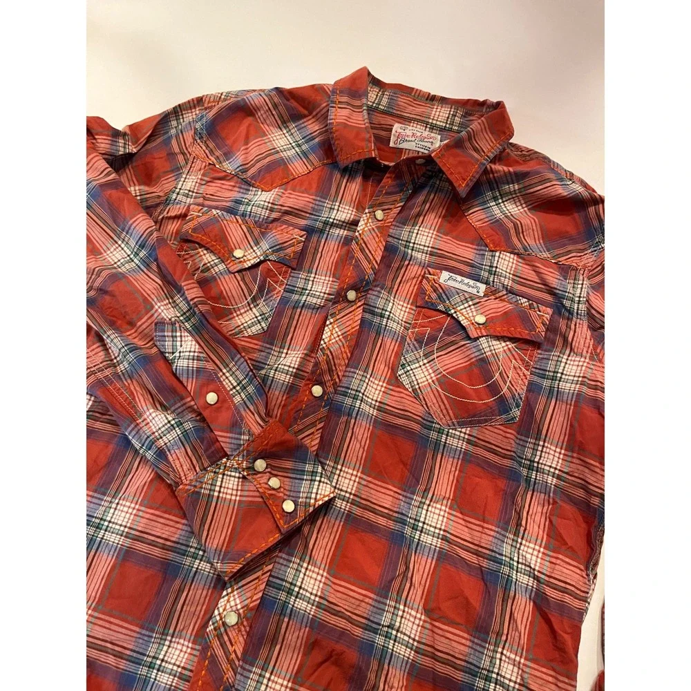 True Religion Long Sleeve Pearl Snap Long Sleeve‎ Shirt Western Plaid Size 3XL